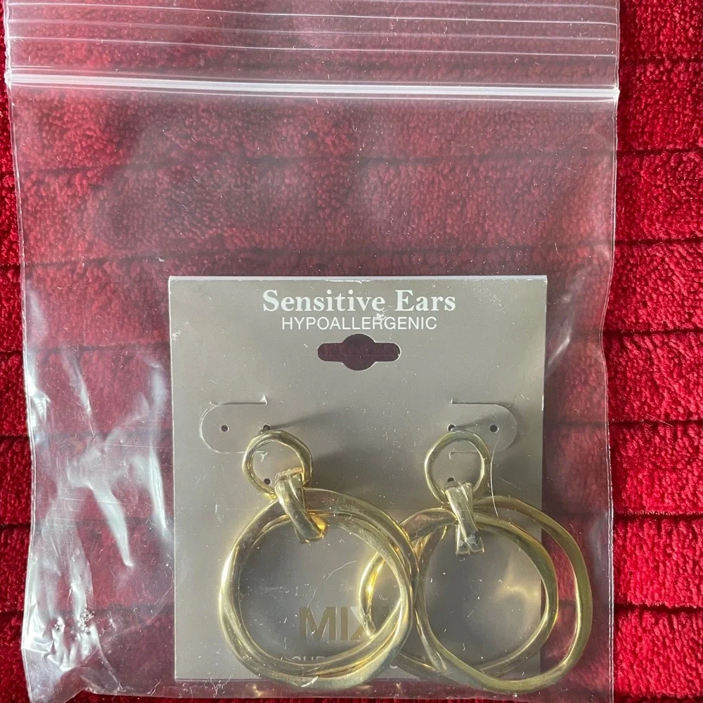 Mixit Gold Tone Double Hoop Drop Earrings Hypoallergenic‎ Sensitive Ears NEW